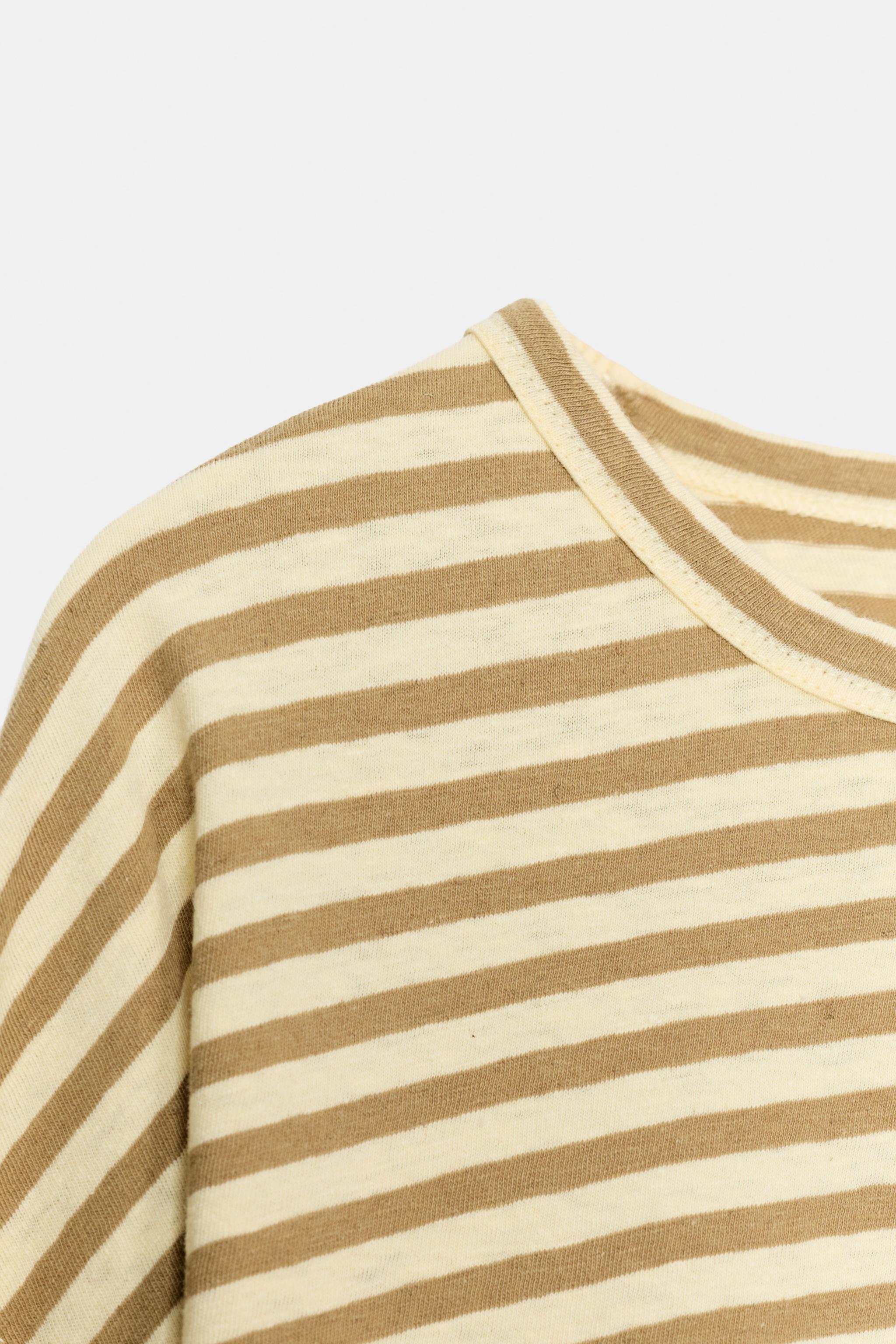 STRIPED COTTON AND LINEN T-SHIRT